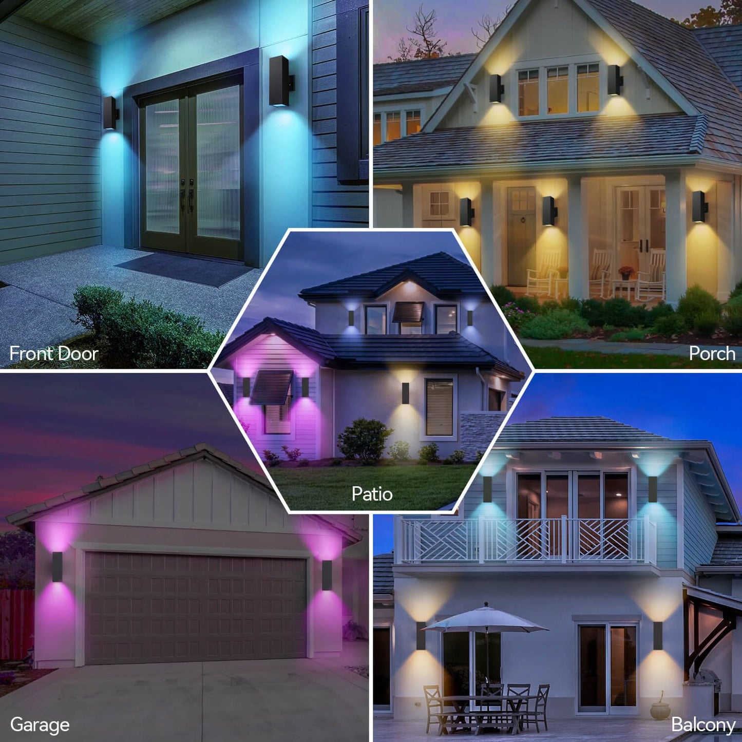 Zinola Outdoor Wall Lights, RGBCW Smart Porch Lights Modern Dusk to Dawn Outdoor Light Fixture Color Changing Light with Remote Control, Waterproof Sconce Compatible with Alexa Google Assistant