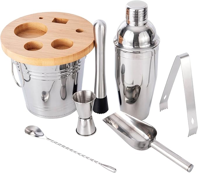 JNWINOG 8-Pcs Cocktail Shaker Set Bartender Kit | Bar Set Drink Mixer Set with Ice Bucket and All Bar Accessory Tools: Mar...