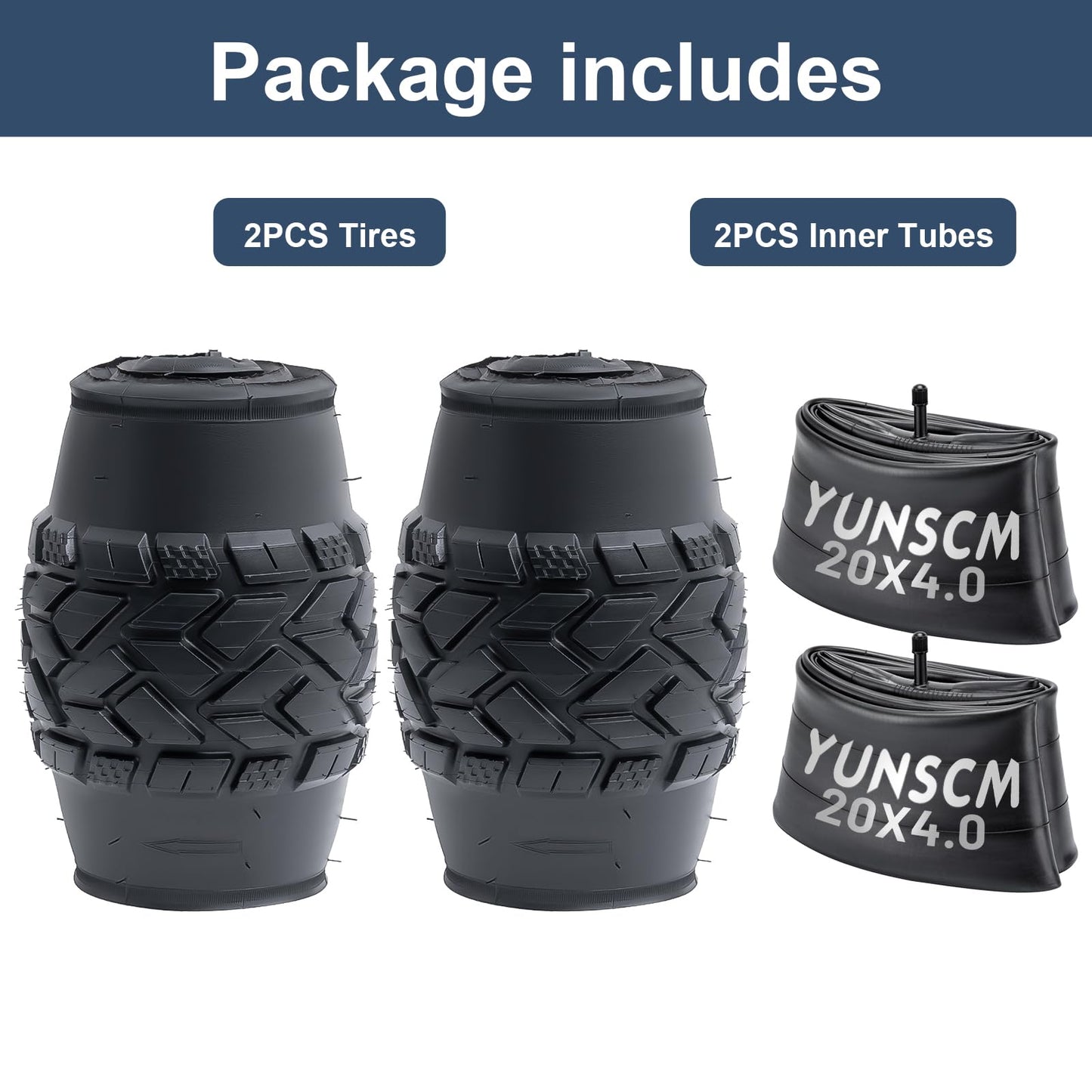 Heavy Duty 20x4 Fat E-Bike Tires, High-Performance 20x4.0/102-406 and Bike Tubes Compatible with 20 x 4 Electric Bike, MTB, Mountain, All-Terrain Directional Tread Bicycle Tires and Tubes-2 Pcs