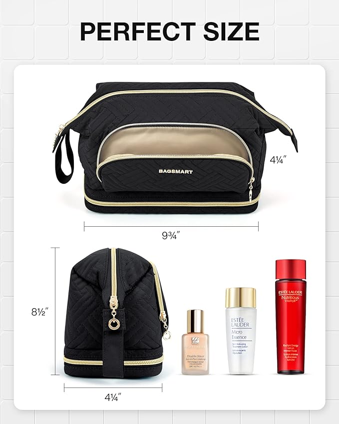 BAGSMART Travel Makeup Bag, Cosmetic Bag Make Up Organizer Case,Large Wide-open Pouch for Women Purse for Toiletries Accessories Brushes