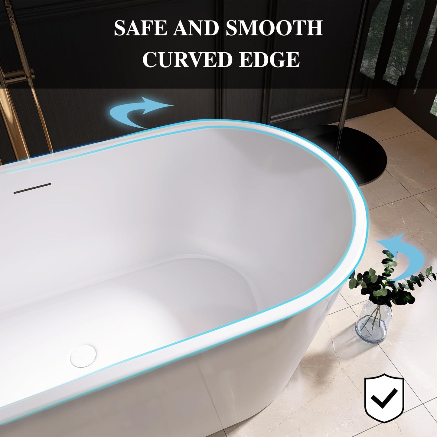 Adecab 59" Acrylic Freestanding Bathtub, Free Standing Tub, Stand Alone Tub, Soaking Tub with Integrated Overflow and Drain, cUPC Certified, Gloss White