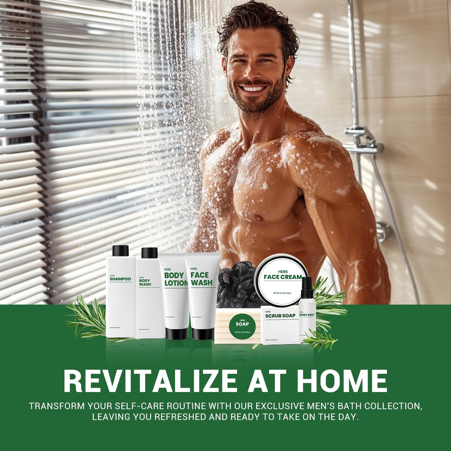 Gift Baskets for Men, 10 Pcs Herbal Mens Spa Set, Bath and Body Fathers Day Gift Baskets Includes Shower Gel, Face Wash, Face Cream & More, Fathers Day Gifts for Husband Dad, Birthday Gifts for Men