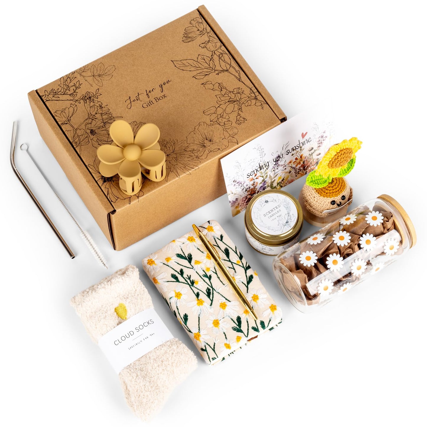 Birthday Gifts for Women, Self Care Gifts Baskets for Women Teen Gifts, Sending Sunshine Sunflower Care Package for Girls, Friendship, Her, Mom, Sister, Best Friend, Coworker