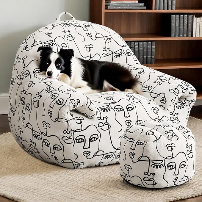 Peace nest Bean Bag Chair with Memory Foam Filled Ultra Soft Jacquard Pattern Cover for Adults Comfy Fur Bean Bag Chairs with Armrests Ottoman for Bedroom Living Room Office Dorm Reading Goddesses