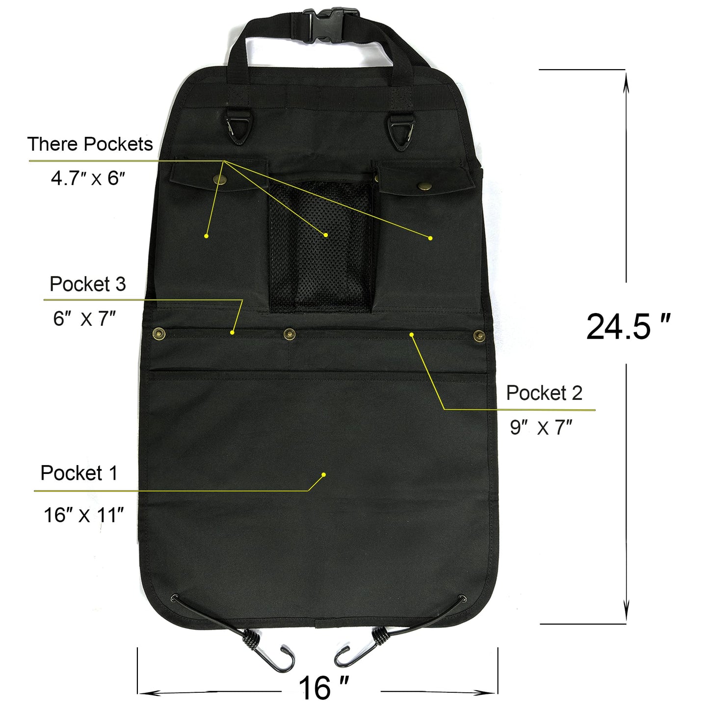 BEATUNEE Black Car Seat Back Organizer with Multiple Pockets and Hooks