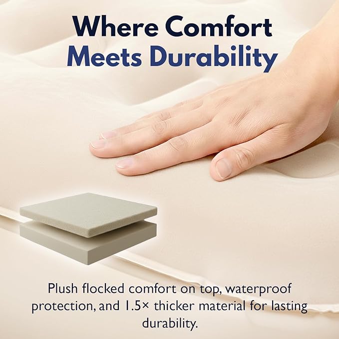 King Koil Luxury Air Mattress 16in Full Size Beige with Built-in Pump for Home, Camping & Guests-Inflatable Airbed Luxury Double High Adjustable Blow Up Mattress, Durable - Portable and Waterproof