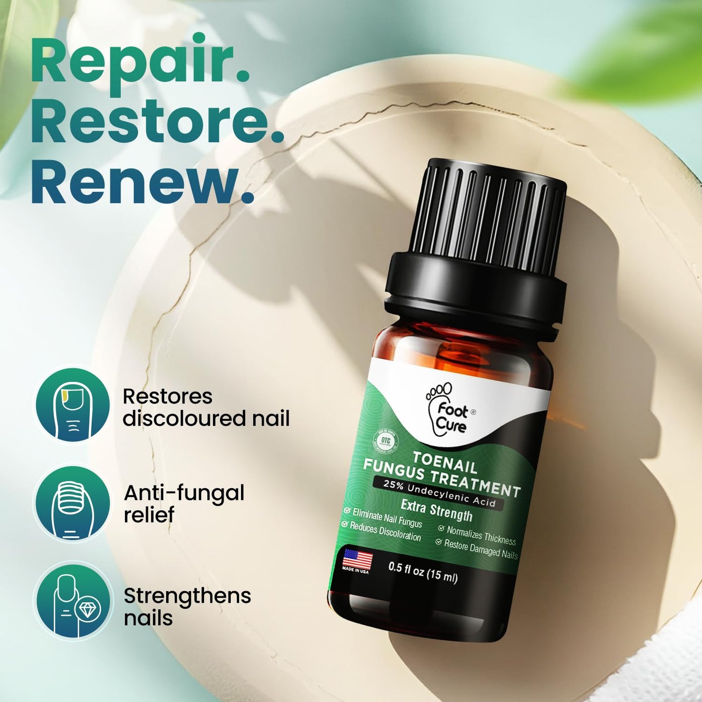 Foot Cure Toenail Fungus Treatment Extra Strength – Athletes Foot Treatment for Toenails, Restorative Nail Repair for Damaged Nails, Toenail Softener with Tea Tree Oil & Oregano Oil - Made in USA