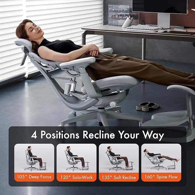 LiberNovo Dynamic Ergonomic Office Chair - Comfy Adjustable Desk Chair with Adaptive Lumbar Support, 160° Recline & Built-in Spine Stretch for Back Comfort, Home Office Long Hours Use, Black+45cm