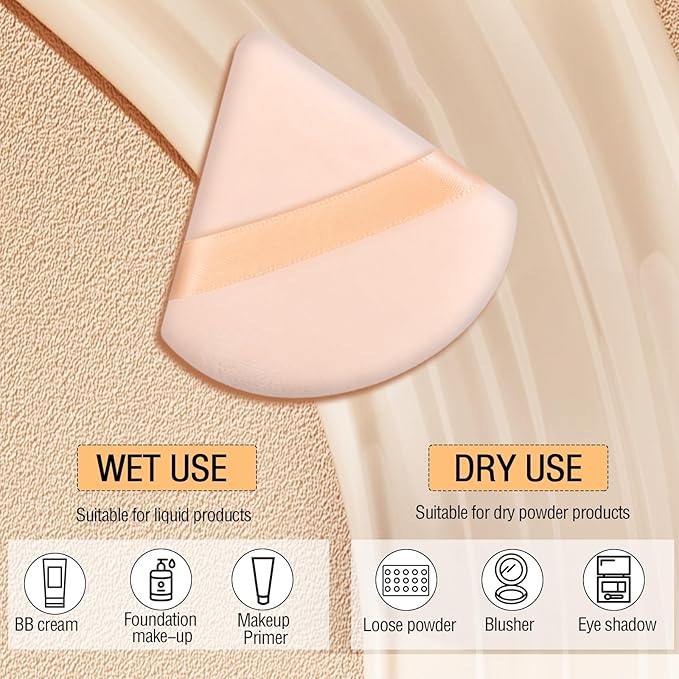6 Pieces Triangle Powder Puff Soft Makeup Sponge Make Puff for Face Powder Cosmetic Foundation Sponge Makeup Tool Stocking Stuffers for Women (Flesh)
