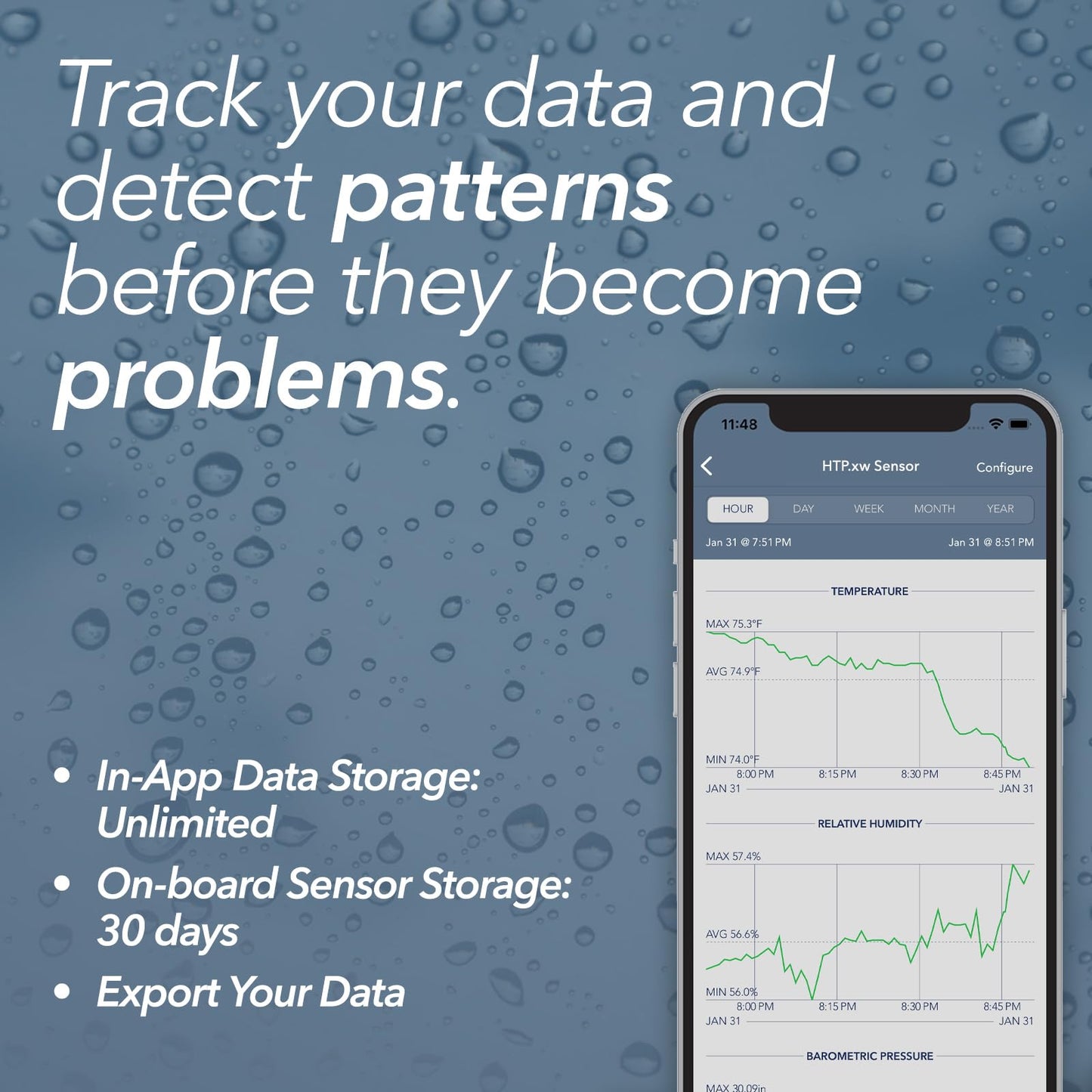 SensorPush HTP.xw Smart Temperature Sensor & Humidity Sensor - Thermometer, Barometer, & Hygrometer w/App Monitoring - Premium Heat Index, Barometric Pressure Gauge, Temperature and Humidity Monitor