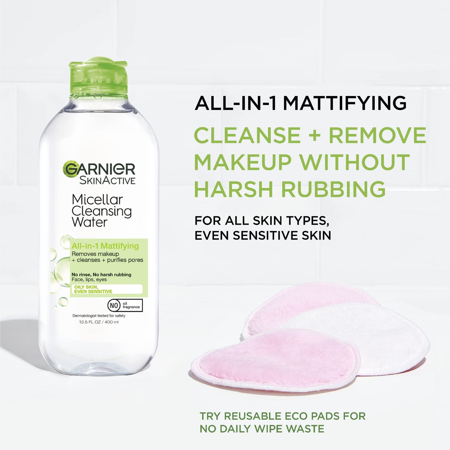 Garnier Micellar Water for Oily Skin, Facial Cleanser & Makeup Remover, Mattifying, For All Skin Types, Vegan, Cruelty Free, 13.