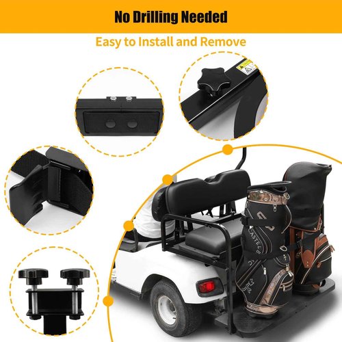 LEAPGOMAX No Drilling Golf Cart Bag Holder Bracket for 2+2 Golf Cart Rear Seat with 1 Inch Square Tube, Universal Golf Bag Attachment Adjustable for EZGO Club Car Yamaha Golf Carts