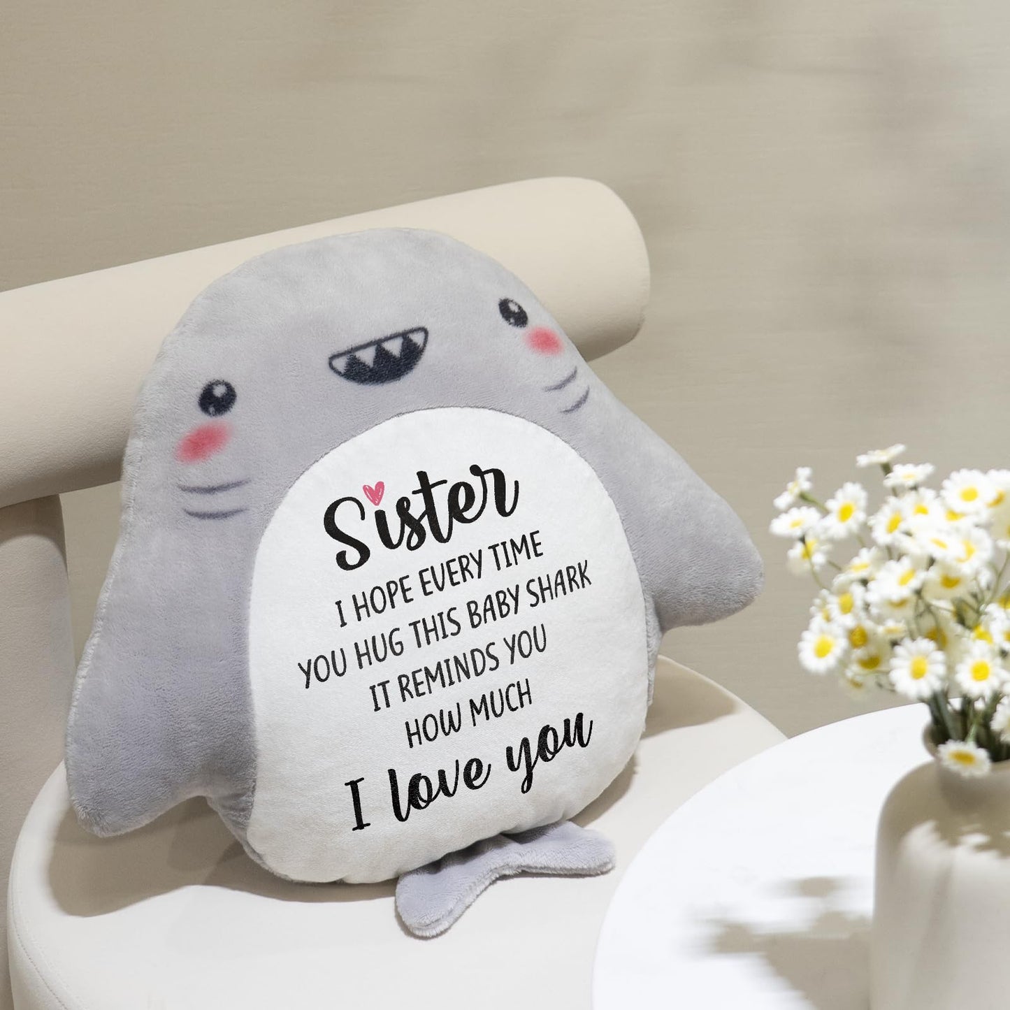 IDELTIME Sister Birthday Gifts, I Love You Shark Pillow, Big Sister Gifts for Girls from Sisters Brothers, Gift for Sister in Law on Birthday, Christmas, Wedding, Cute Decorative Throw Pillow