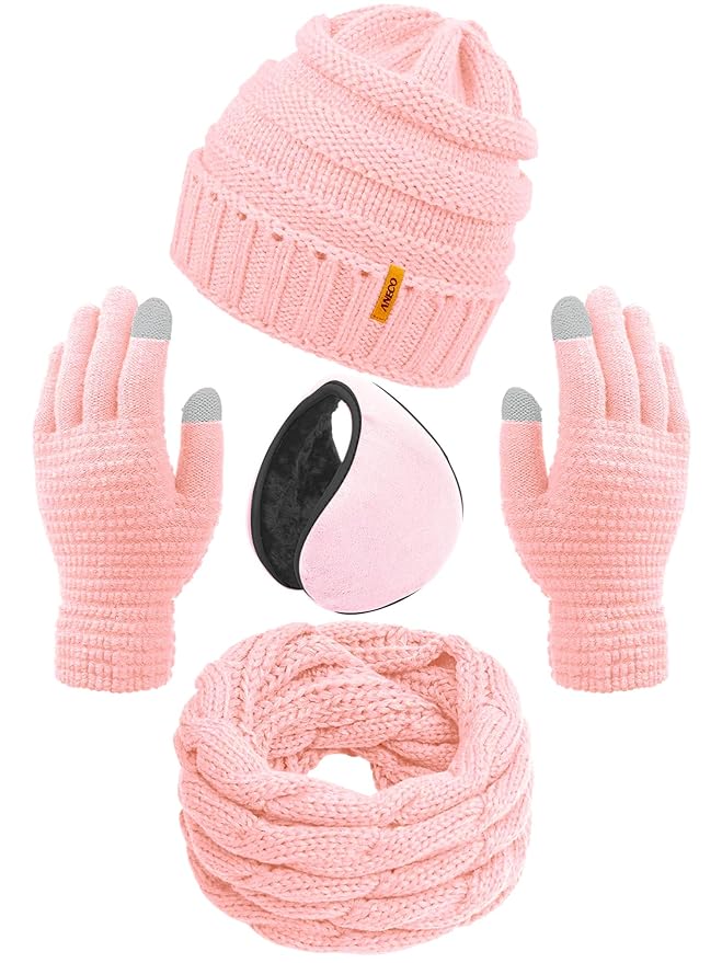 Aneco Winter Warm Sets Knitted Scarf Beanie Hat Winter Ear Warmer and Touch Screen Gloves for Men or Women