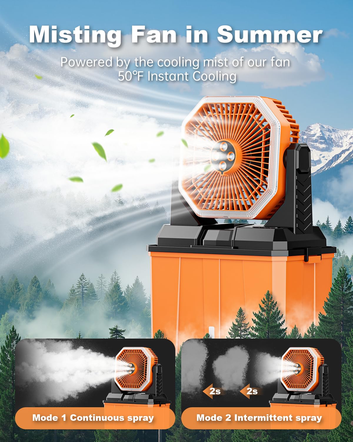 Portable Misting Fan, Rechargeable Outdoor Cooler, Battery Operated Personal Fan With3 Speeds & 8L Bucket For Patio, Camping,Hik