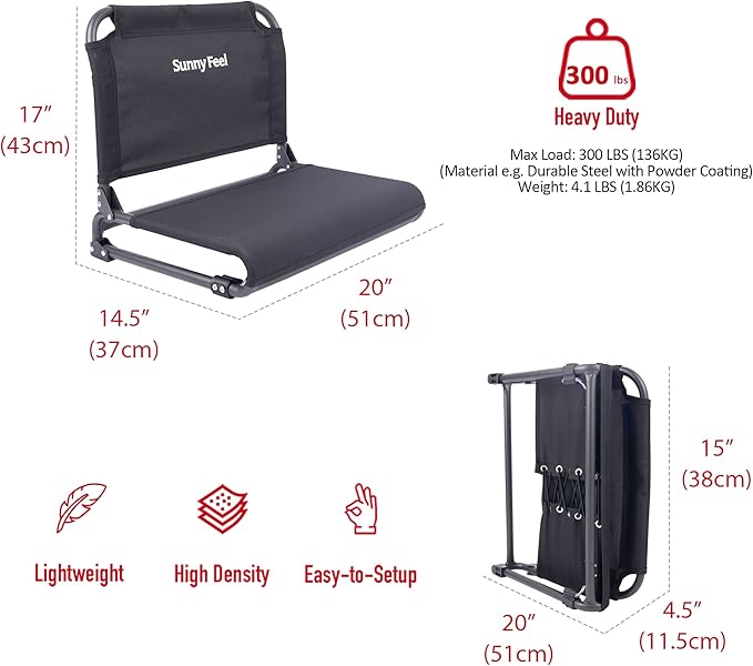 SUNNYFEEL Oversized Stadium Seat for Bleachers with Back Support Extra Wide, Bleacher Stadium Seats Chairs with Backs Portable Bleachers Seat with Hook for Sports Events Baseball Soccer Benches