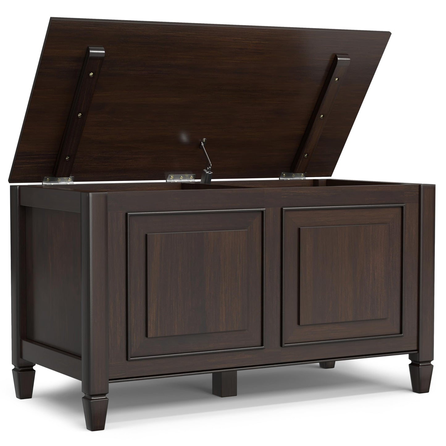SIMPLIHOME Connaught Storage Bench - 36 inch Wide Solid Wood Small Trunk Bench in Chestnut Brown, Traditional Bench for Entryway with Lift-Up Lid and Dual Hidden Compartments
