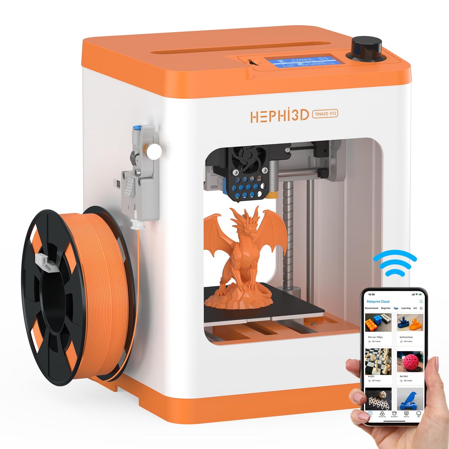 TINA2S 3D Printer, HEPHI3D 3D Printers for Beginners, WiFi Cloud Printing Mini 3D Printer Fully Assembly, Auto Leveling 3D Printers for Kids Silent Print, Open Source DIY 3D Printer for Home, School