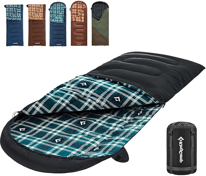 KingCamp Sleeping Bag for Adults, Cold Weather & Warm XL Big and Tall Flannel Sleeping Bags with Compression Sack Portable...