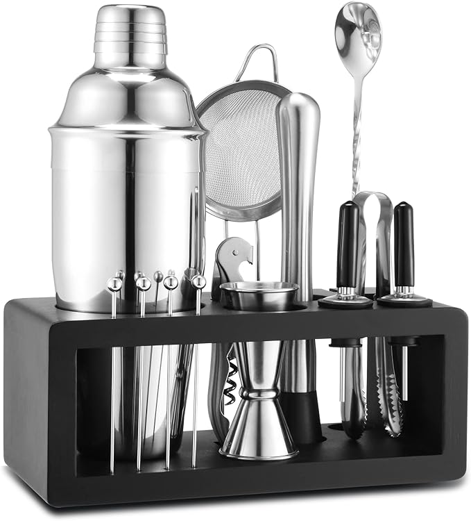 LUCKYGOOBO Cocktail Shaker Set,14 Piece Bartender Kit 24 oz Martini Shaker Cocktail Mixing 18/8 Grade Stainless Steel Mart...