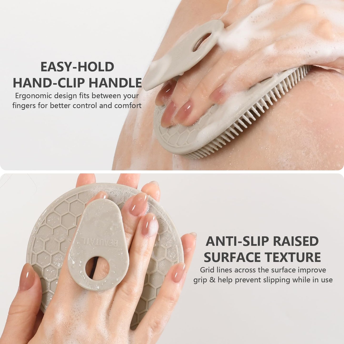 Silicone Body and Face Scrubber Set 3 Pack, BEAUTAIL Shower Bath Scrubber, Gentle Exfoliating Brush for Women Men Sensitive Skin