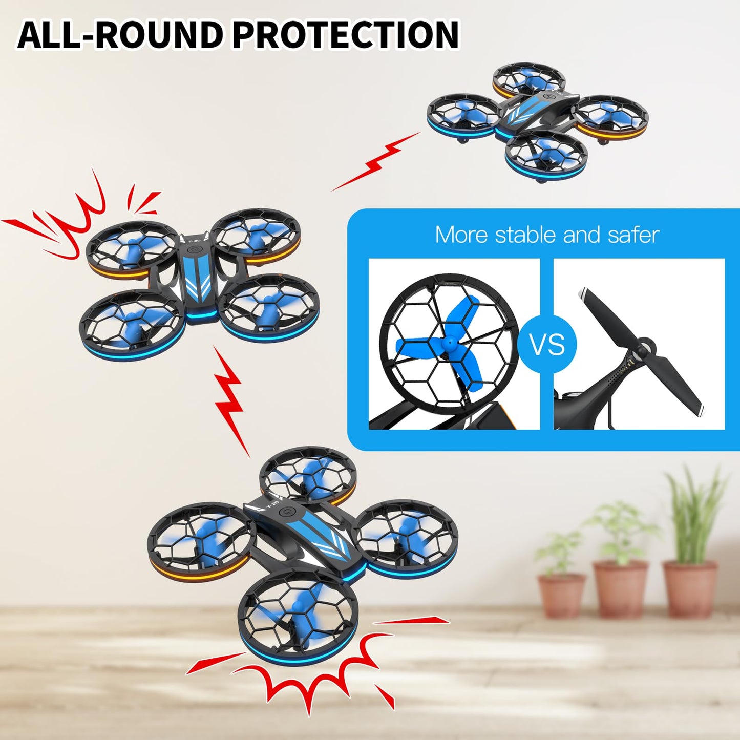 Mini Drones for Kids - RC Drone with Auto Hovering and Headless Mode, Quadcopter with LED Light, Propeller Full Protect, 3D Flips, 3 Batteries, Remote Control, Best Toys Gifts