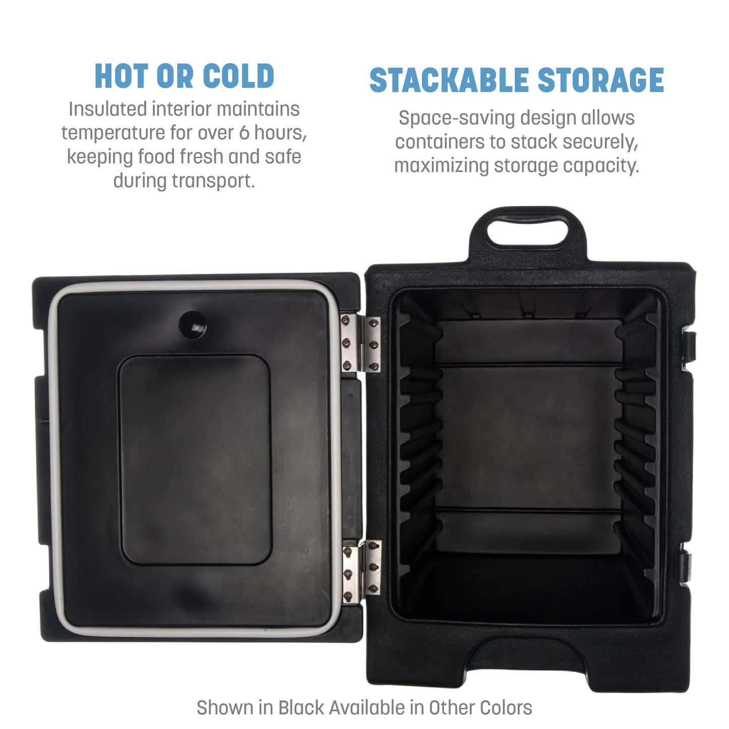 Carlisle FoodService Products Insulated Food Pan Carrier and Warmer, Cateraide Front-Loading Hot Box with Handles, Holds 5 Full or 10 Half 2.5" Pans (Sold Separately), PE Shell, PU Insulation, Blue