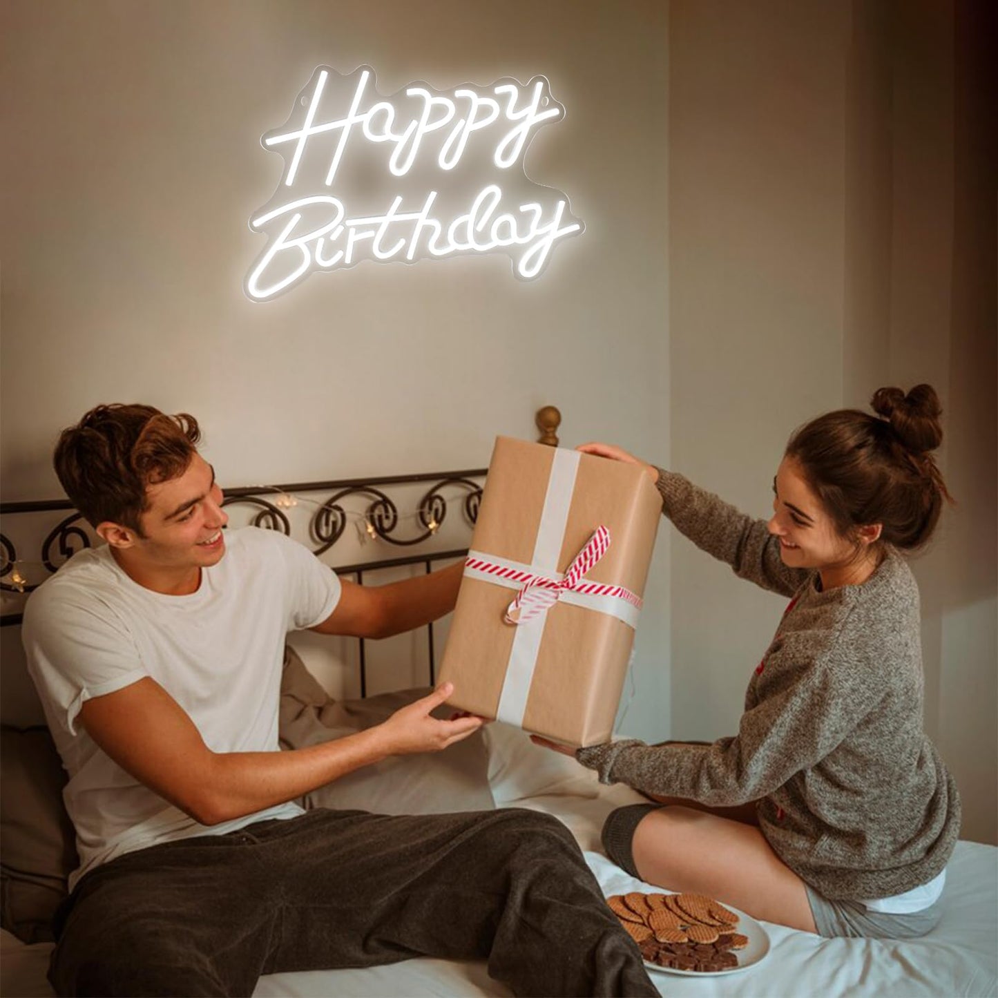 Happy Birthday Neon Signs for Party Decor Dimmable LED Birthday Neon Light for Wall Decor Light Up Happy Birthday Led Signs for Backdrop Birthday Any Ages Bday Celebration Decoration, White