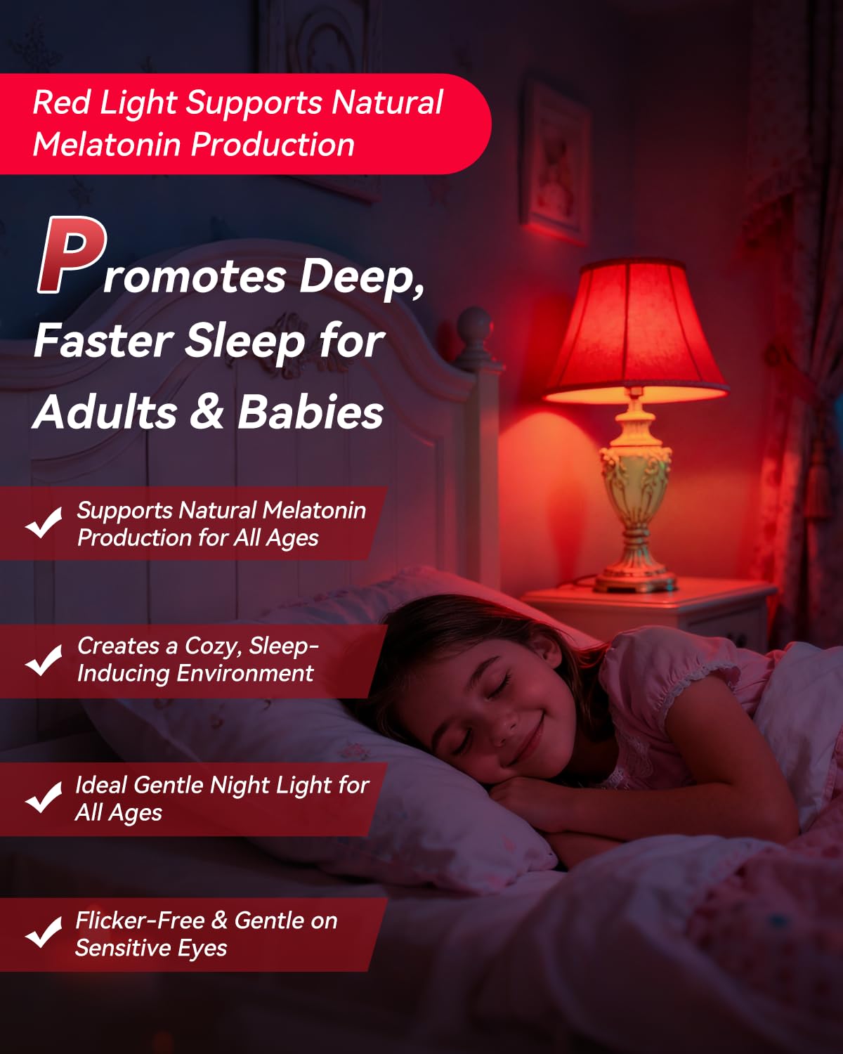 Neporal 7W 670nm Red Light Bulbs for Sleep, 100% Blue Light Blocking Bulb, Red Light Night Light for Melatonin Promoting, A19 60W Equivalent Dim Light Bulbs for Bedroom, Baby Nursery, Reading, 1 Pack