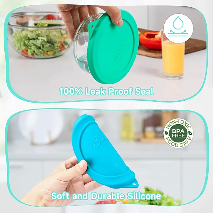 Sophico 2 Cup Round Silicone Storage Cover Lids Replacement for Pyrex 7200-PC and Anchor Hocking Glass Bowls (Container not Included) |Blue-2 Pack|