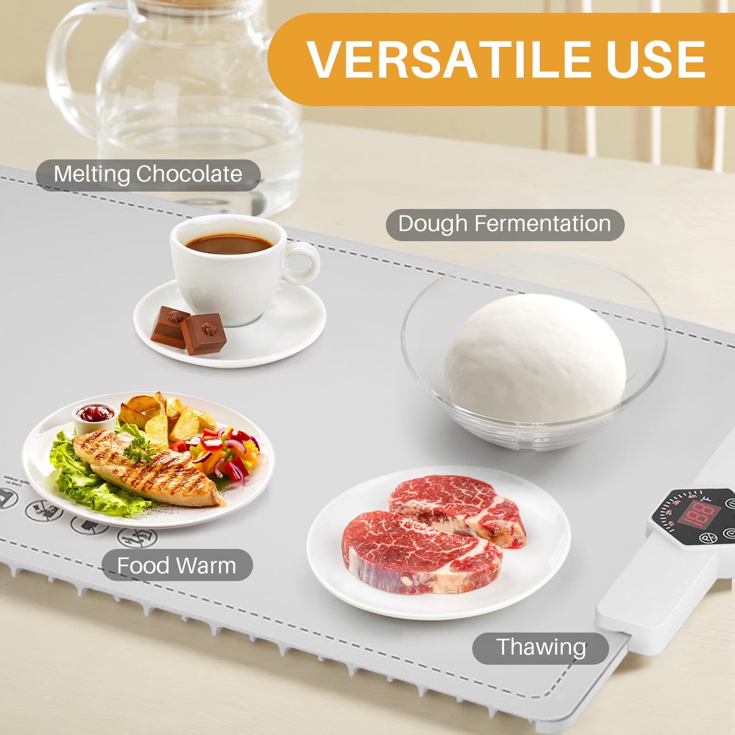 CJC Warming Mat for Food-Electric Warming Tray and Full Surface Heating,5 Temp Settings,4H Timer,Rollable Portable,24H Heating by Appointment,with 2M Cable,for Parties Gatherings Daily Use(White)