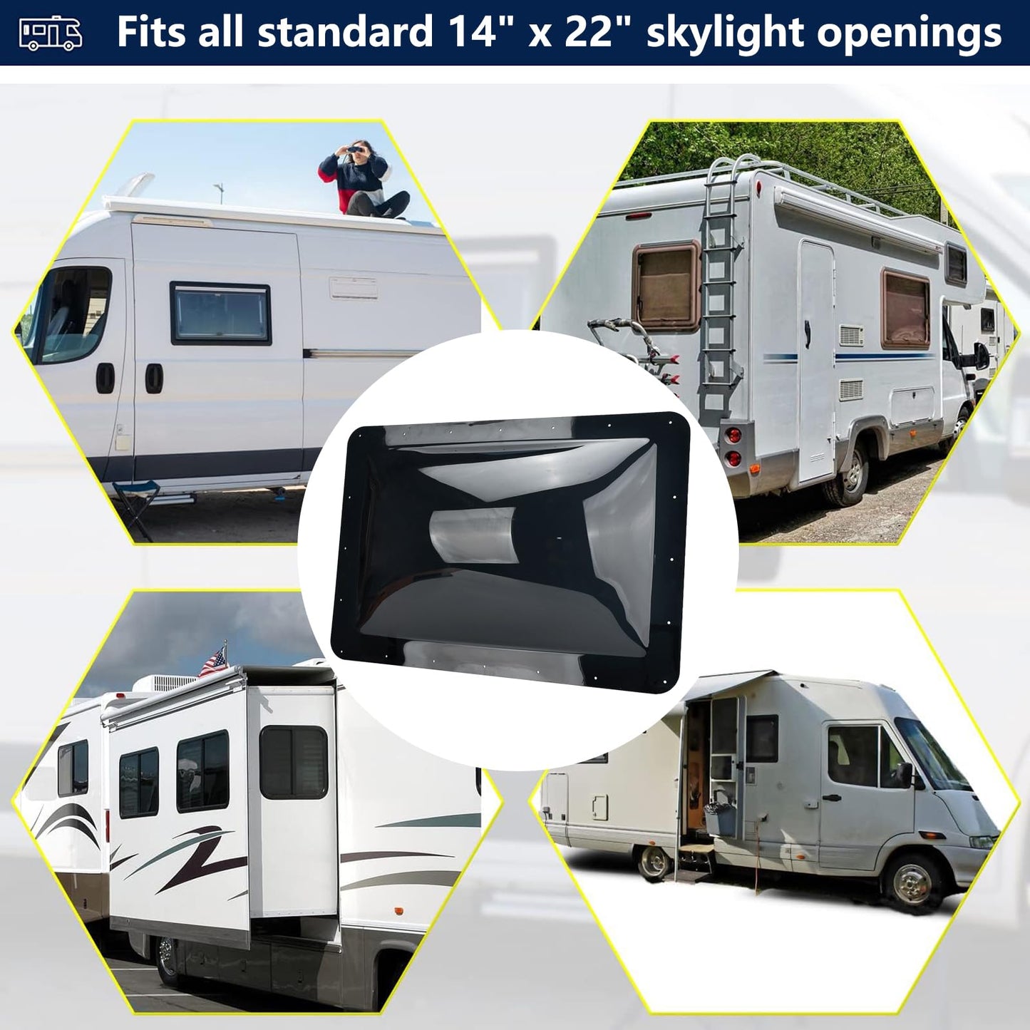 GEATaaT RV Skylight Outer Dome,18"x26" OD Universal Skylight Fits All Standard 14" x 22" Skylight Openings Replacement Travel Trailer RV Camper Truck (Smoke)