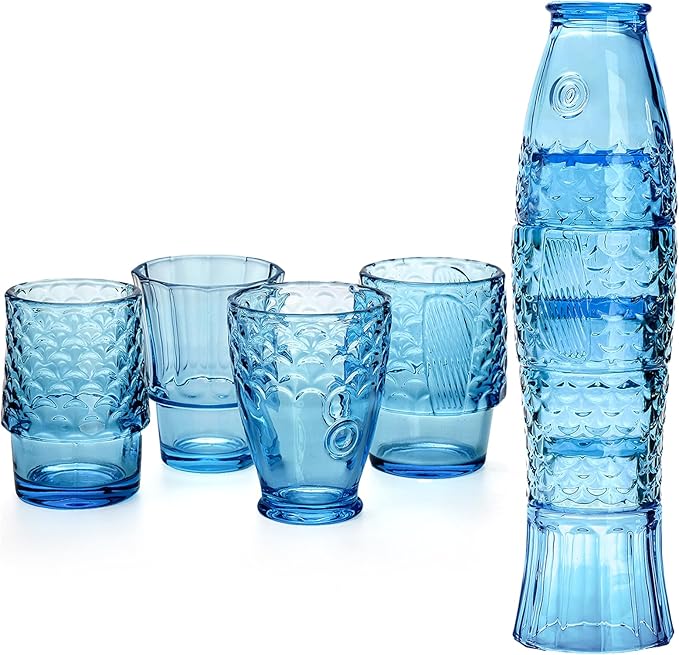 Frcctre Set of 4 Koi Fish Design Drinking Glasses, Stackable Drinking Glasses Fish Shaped Beverage Cups Juice Tumblers Dri...