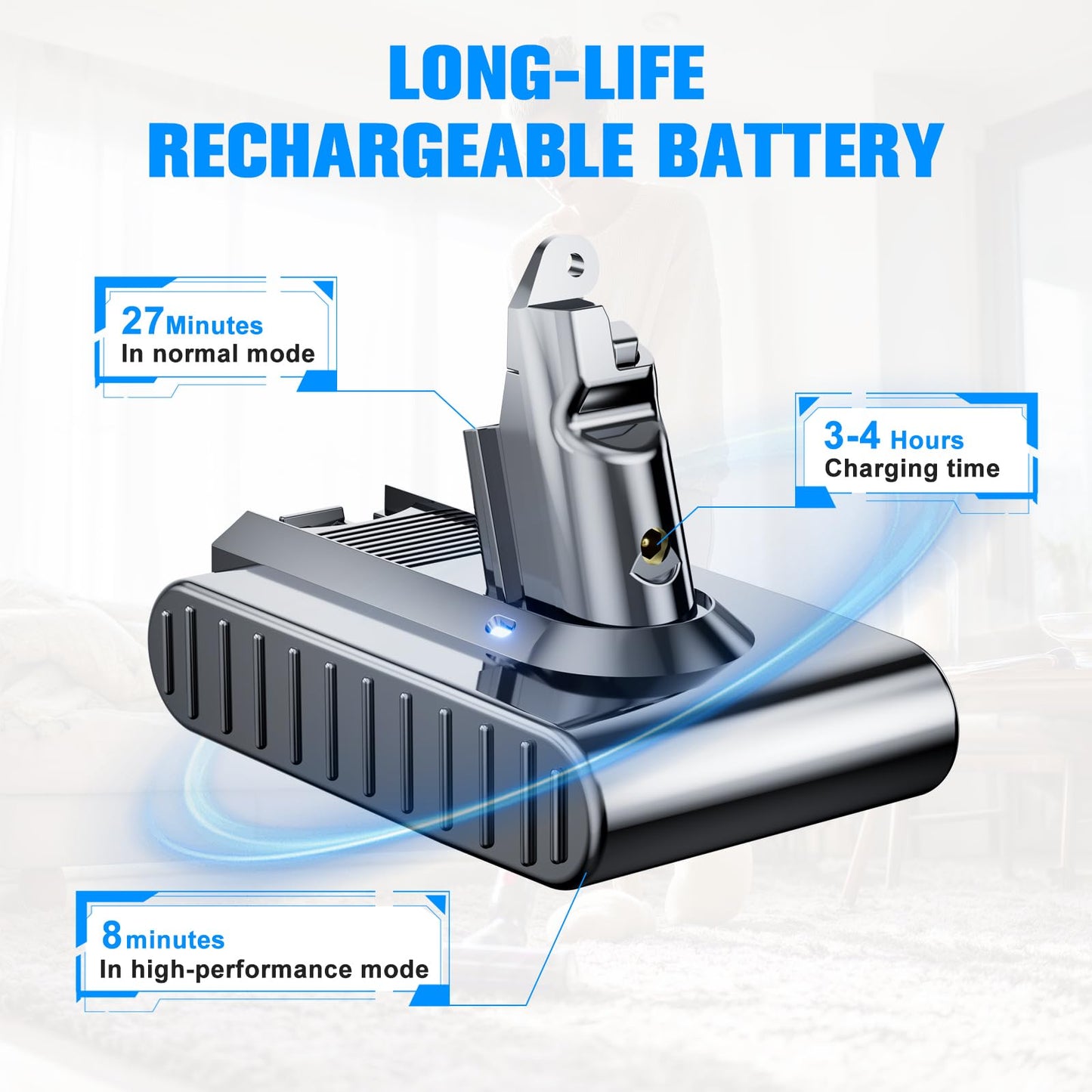 8000mAh Replacement for dyson V6 Battery 21.6V Lithium VTC4 SV03 SV04 SV05 SV06 SV07 SV09 DC58 DC59 DC61 DC62 DC72 DC74 Absolute Animal Motorhead Slim Vacuum with 2 Filters (V6)