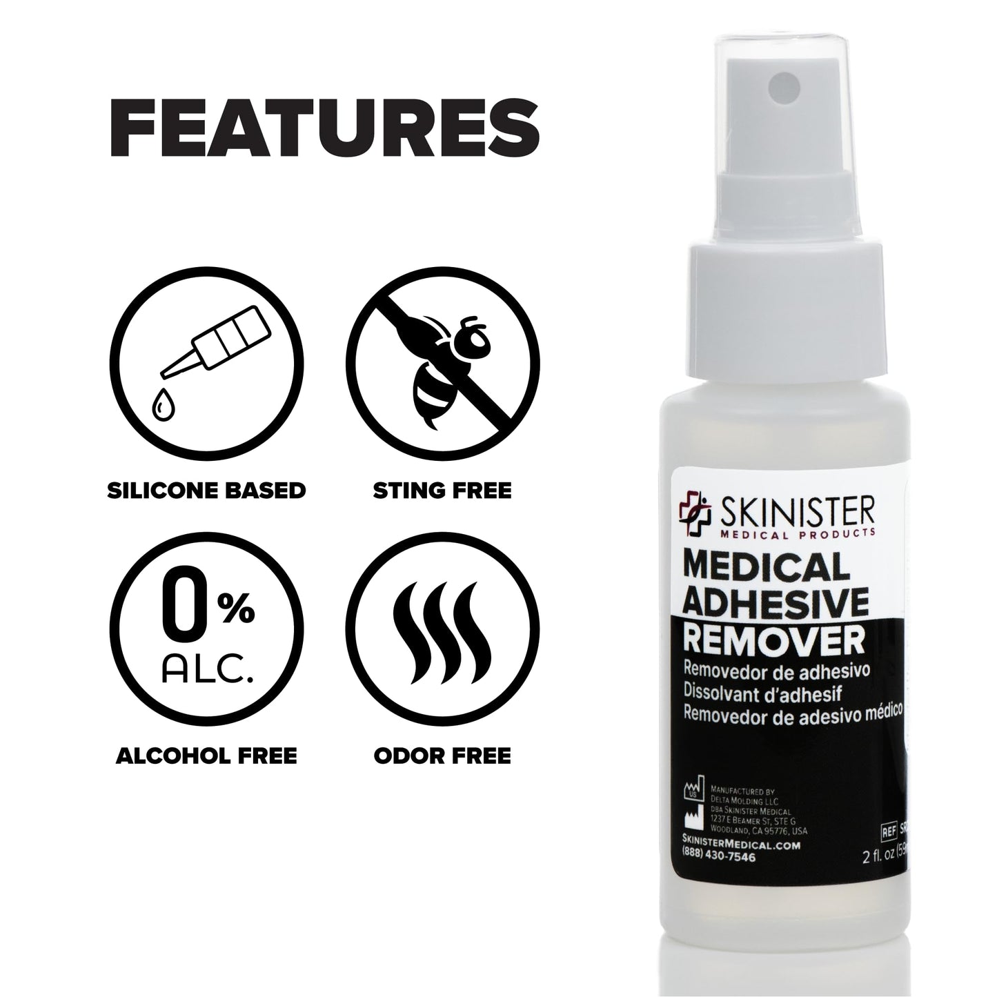 Skinister Medical Adhesive Remover for Skin | Wig, Ostomy, Tape, and Bandage Adhesive Remover | Silicone-Based, Hypoallergenic, Sting-Free | 4oz Spray