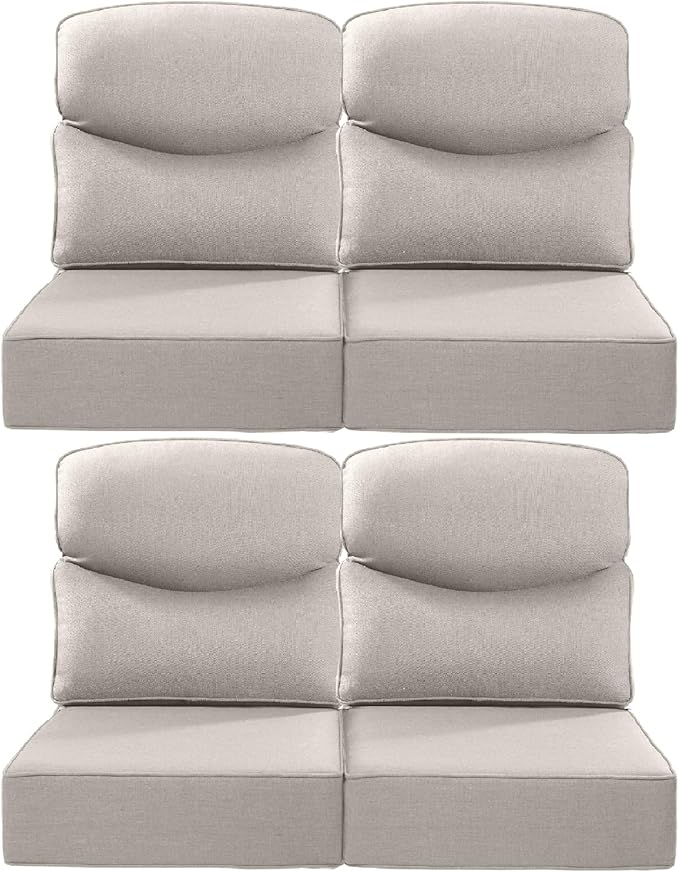 ACTREST Luxury 24x24x6 Inch Smile Patio Dining Chair Cushions Set of 4 - Heavy Duty Water Slashproof Outdoor Seat Cushion for Outside Furniture Swivel Chairs Loveseat L-Shape Sofa - Beige