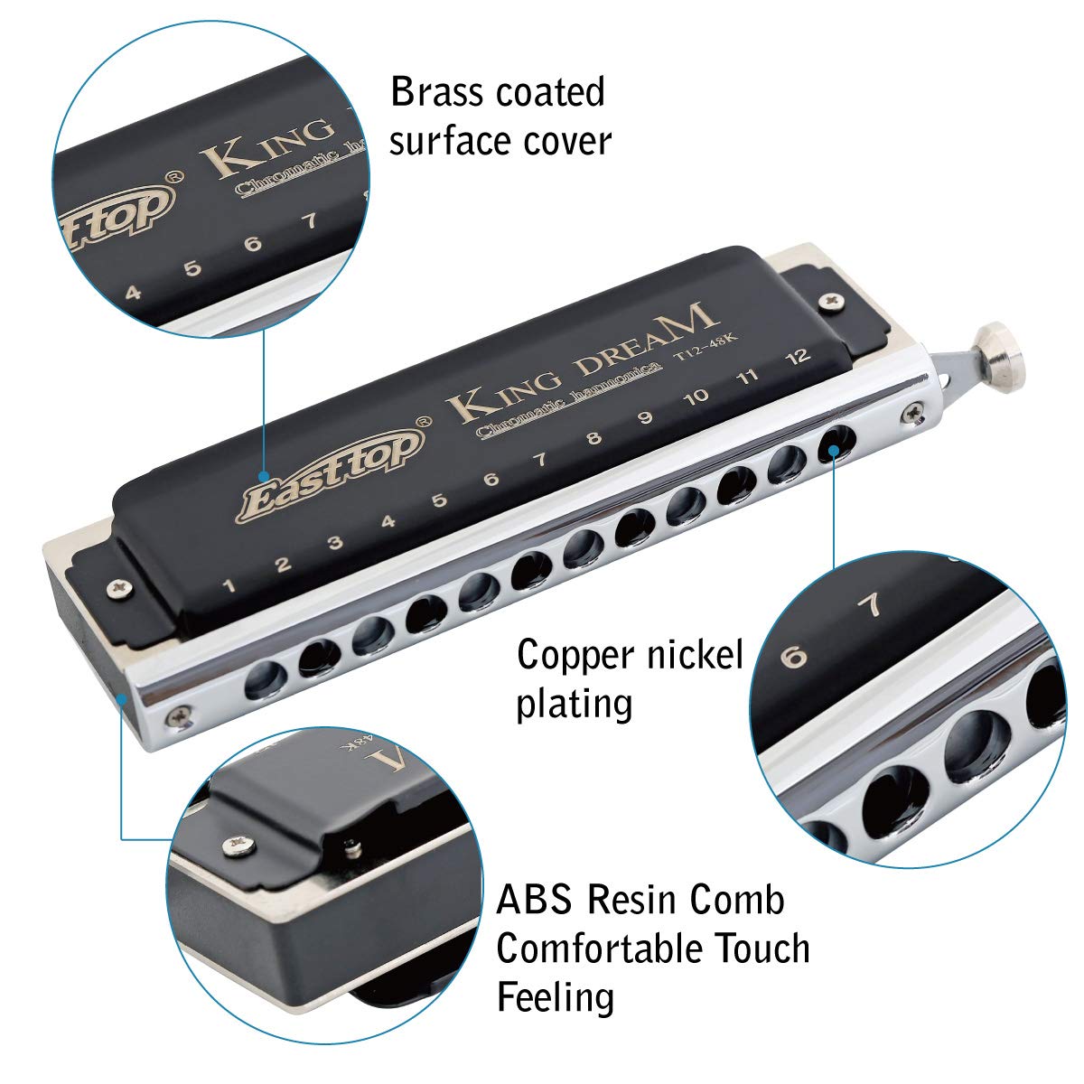East Top King Dream Chromatic Harmonica Key Of C,12 Holes 48 Tones Professional Mouth Organ Harmonica For Adults, Professionals