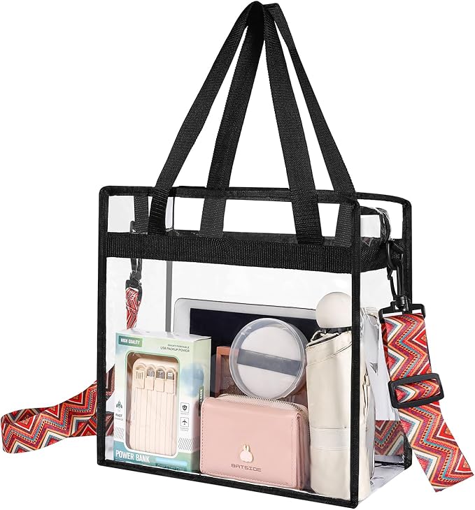 BAGAIL Clear Bags 12x6x12 Stadium Approved Clear Tote Bag with Zipper Closure Crossbody Shoulder Bag with Adjustable Strap