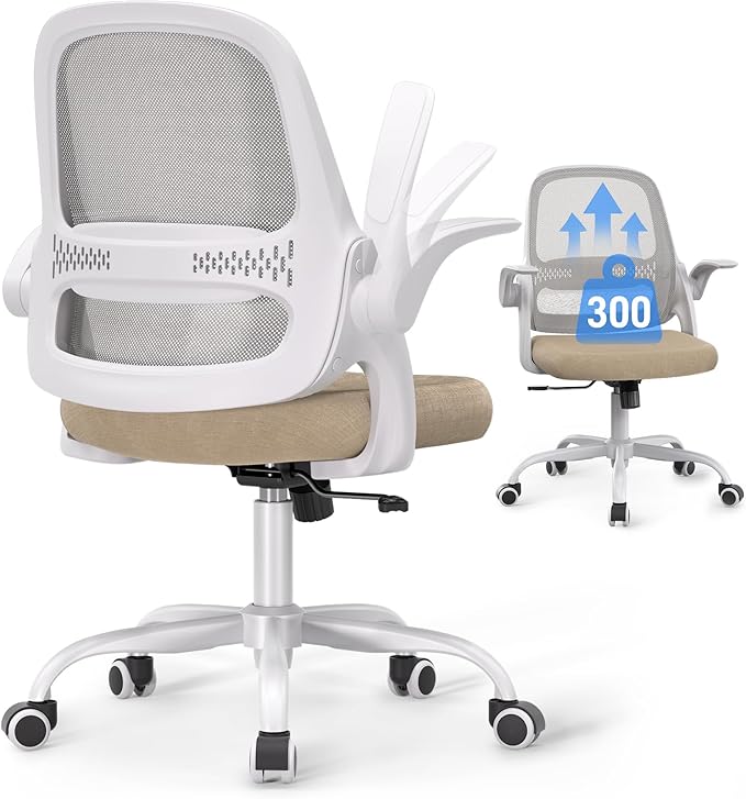 Ergonomic Mesh Office Chair for Home Office, Flip-Up Arms, Breathable Mesh Back & Thick Seat Cushion, Swivel Rolling Compu...