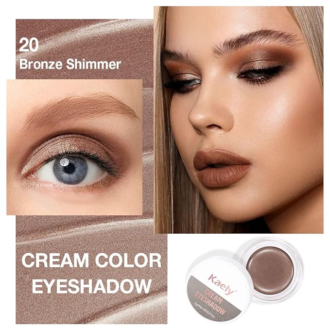 Single Cream Eye Shadow,Bronze Shimmer Glitter Natural Nude Monochrome Eyeshadow Palette,Waterproof,Long Lasting Naturing-Looking,Vegan & Cruelty-Free,20