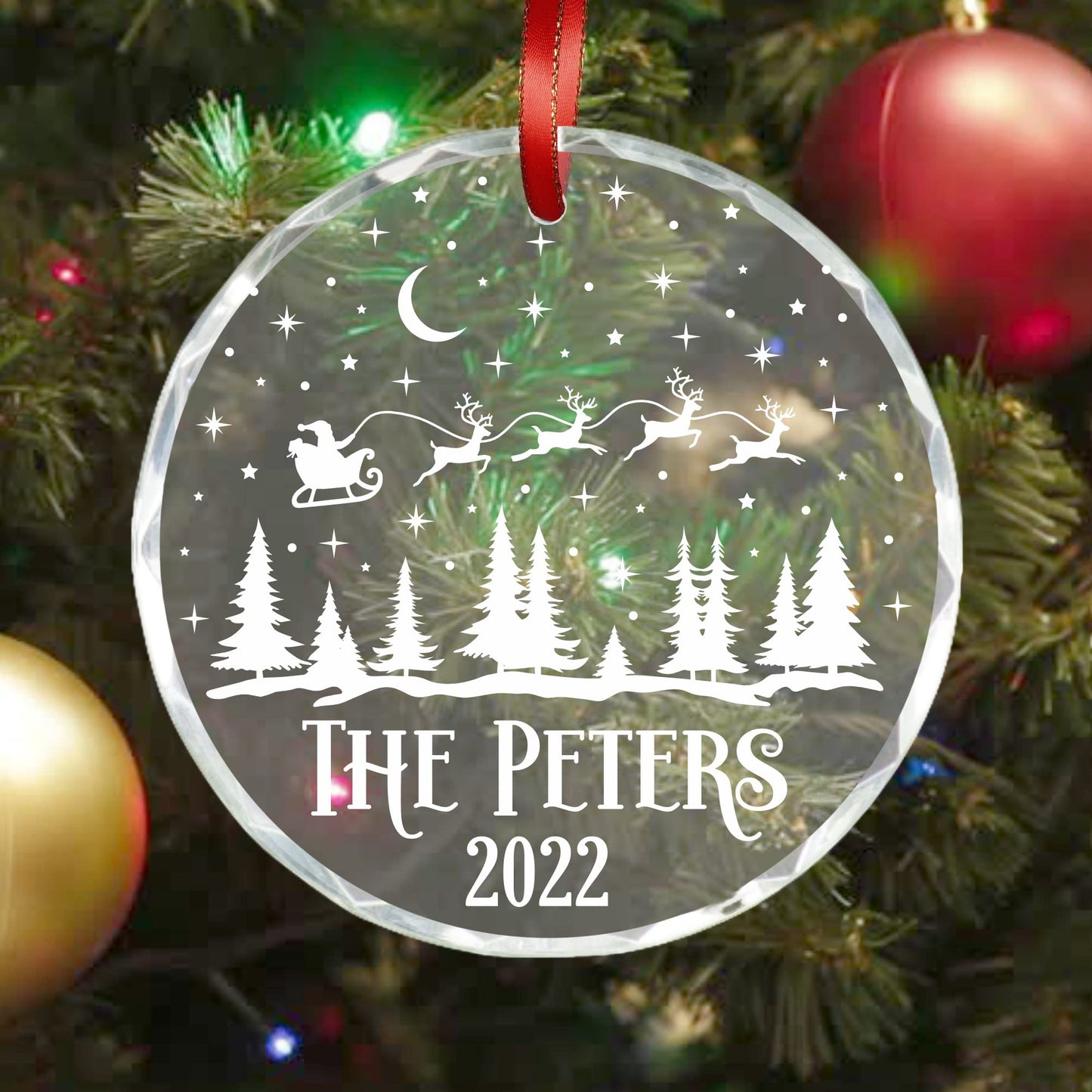 Blue Ridge Mountain Gifts Personalized Christmas Ornaments - Crystal Glass Christmas Decor with Holiday Design - Custom Laser Engraved Holiday Ornament Decoration for Home with Box Included