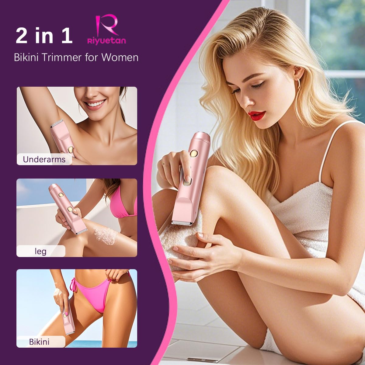 Bikini Trimmer for Women?Dermave Bikini Shaver 2-in-1 Dual Head Shaver Electric Razors for Women?Independent Control? Ipx7 Water
