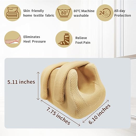 Ehucon 3D Heel Protectors Bed Sore Pillow Cushion for Pressure Sores,Foot Pillows Support Boot for Bedridden Patients Supplies, Ankle Pillow Heel Protector for Heel Pain（Khaki Pack of 1）