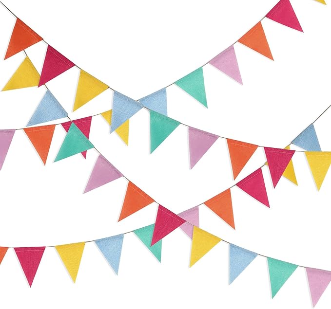 HESTYA 42 Pieces Colorful Pennant Banner Flag Multicolor Bunting String Triangle Banner Pennants for Birthdays Classroom S...