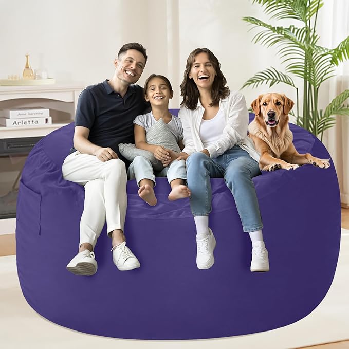 HABUTWAY Bean Bag Chair: Giant 5' Memory Foam Furniture Bean Bag Chairs for Adults with Microfiber Cover 5Ft (Purple)
