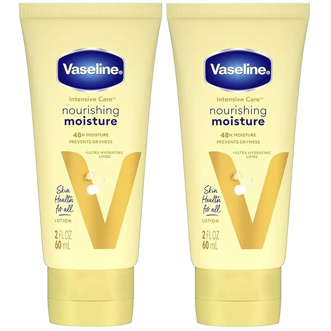 Vaseline Lotion, Intensive Care Nourishing Moisture 2-Pack – Moisturizer with Oat Extract + Ultra-Hydrating Lipids for Healing Extremely Dry Skin, 2 Oz Ea