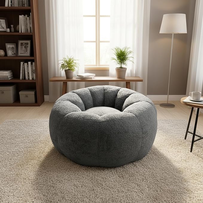 Giant Bean Bag Chair for Adults – Large Comfy Stuffed Sofa Seat with Spacious Design for Reading, Gaming, or Relaxing (Blue-Gray)