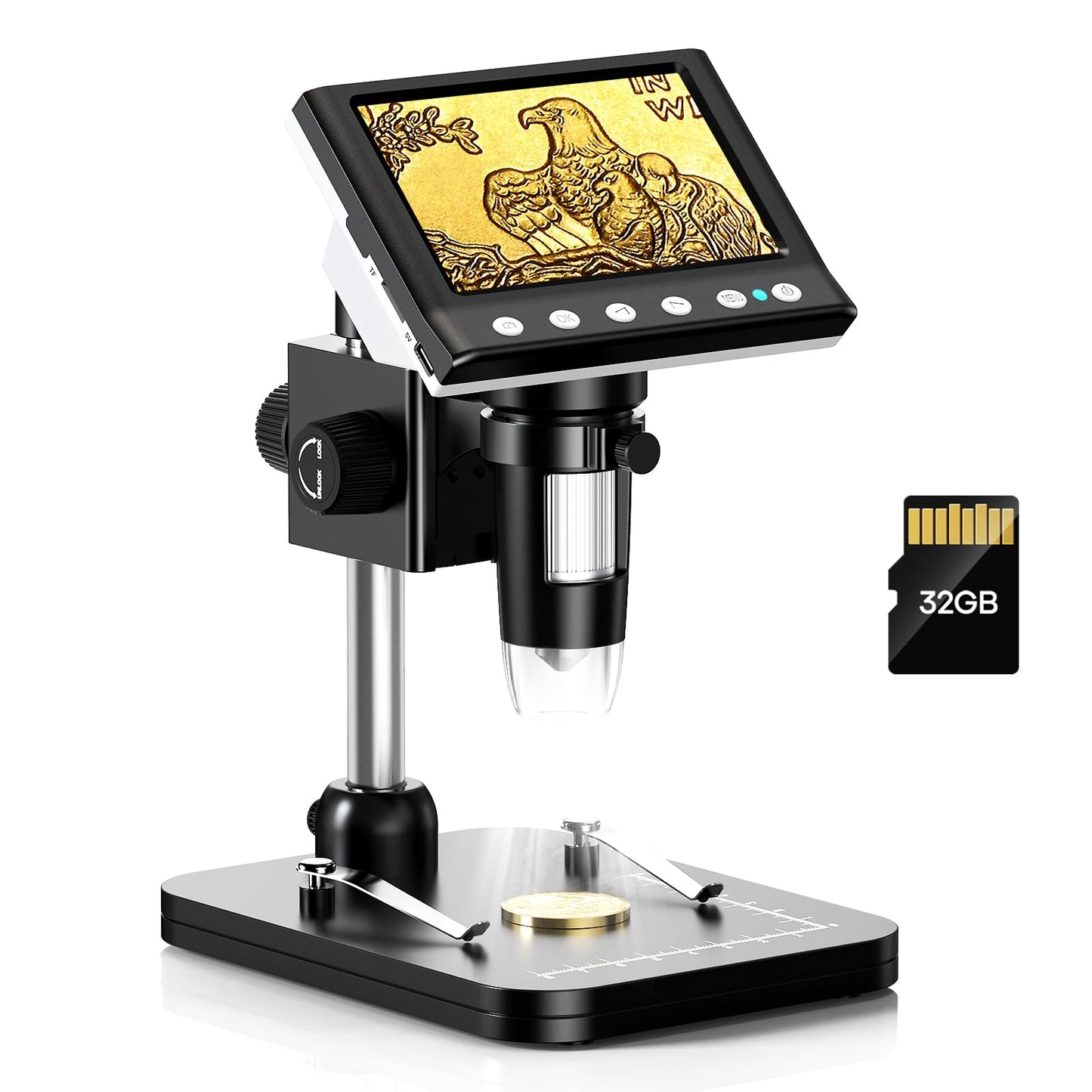 Hayve 4.3 IPS Coin Microscope, 1000X Magnification Digital Microscope for Adults,Coin Collection Supplies with 8 Adjustable LE