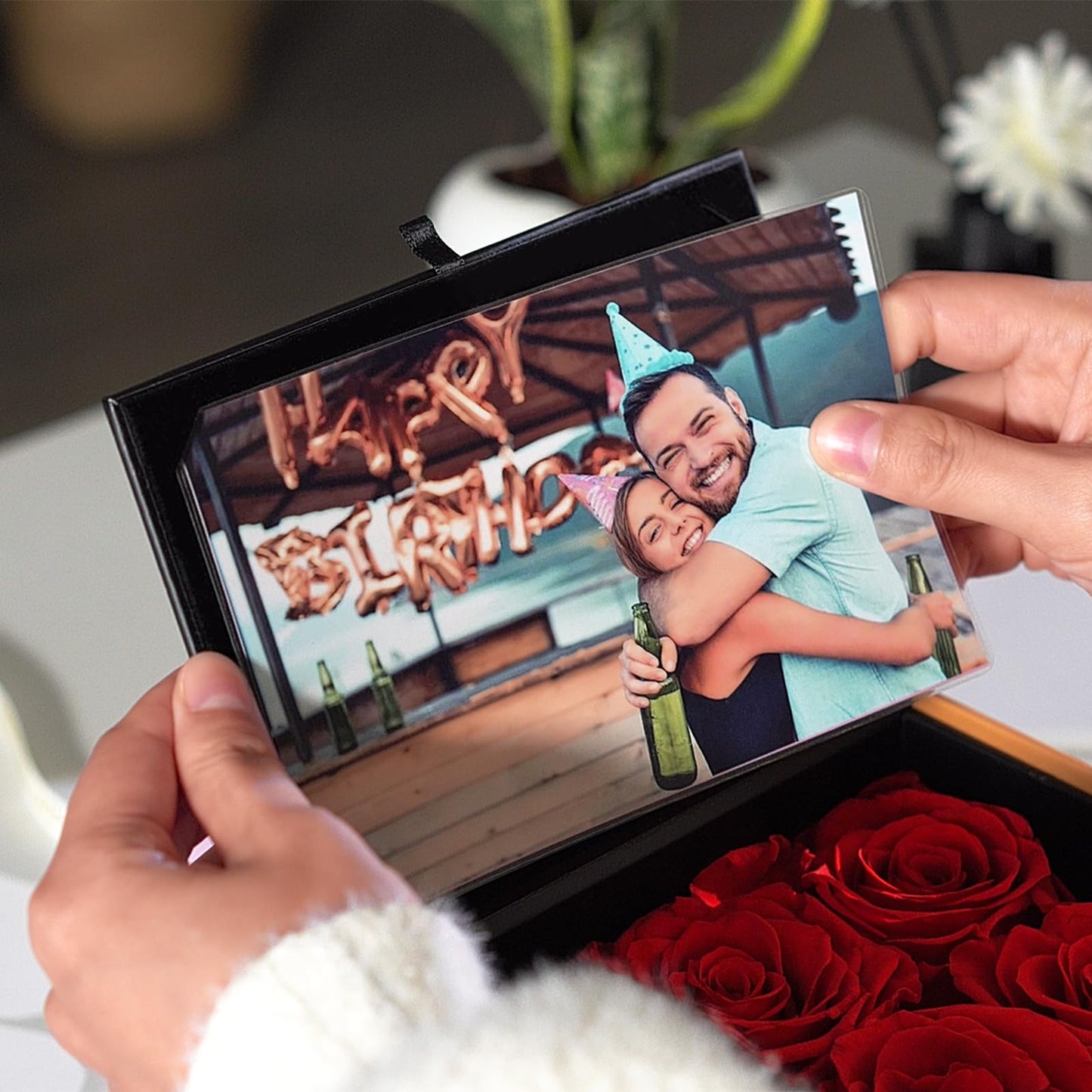 ADDWel Preserved Rose in A Box with 4x6 Picture Frame, Real Eternal Roses, Immortal Roses Gift for Women, Wife, Girlfriend, Mom, or Grandma