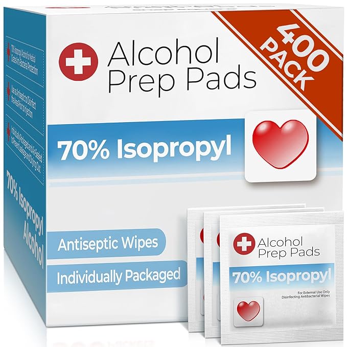 Alcohol Wipes Individually Wrapped - 400 Count Prep Pads with 70% Isopropyl Alcohol - Swabs for Injections, Home, Medical & First Aid Kits
